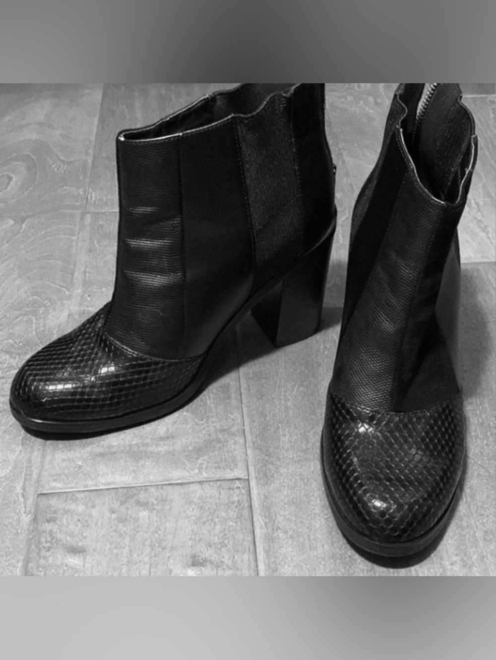 “Reserved” Brand 
Black Leather Ankle Boots 
with Heels. Size: 7 
EUC - Picture 6 of 8